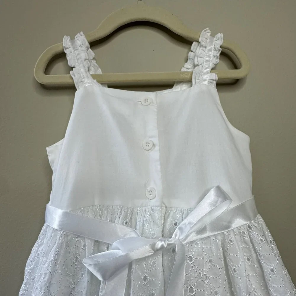 ORIGAMI White Eyelet Dress Girls 3T 3 Floral Waist Cotton Toddler Girl Fancy - Picture 4 of 10